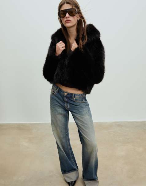 Stradivarius Faux fur jacket in black - view 1