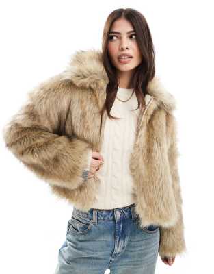 faux fur jacket in brown