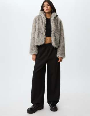 Stradivarius Faux fur jacket in grey