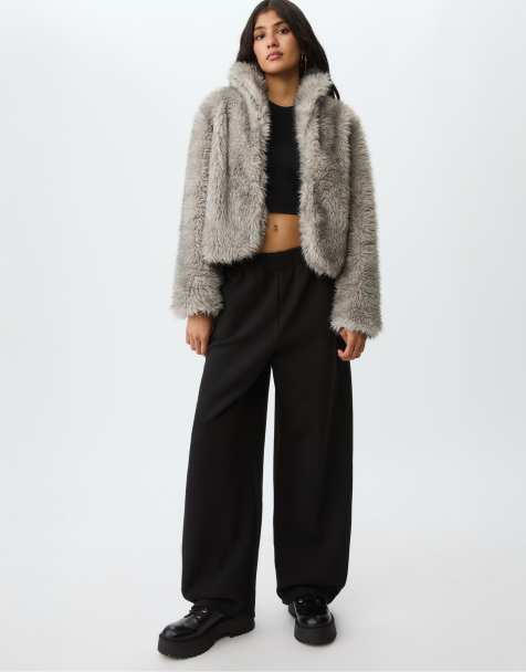 Stradivarius Faux fur jacket in grey - view 1