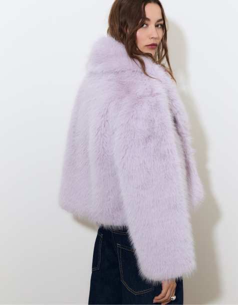 Stradivarius Faux fur jacket in lilac - view 1