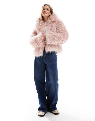 faux fur jacket in pale pink