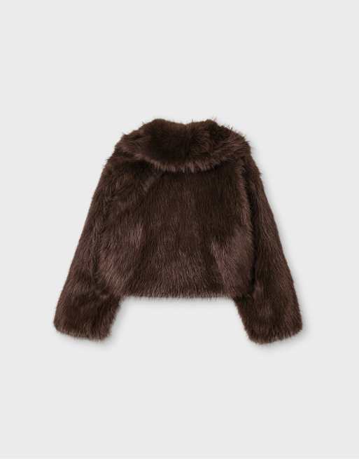 Stradivarius Faux fur shawl neck jacket in brown, 2 of 2
