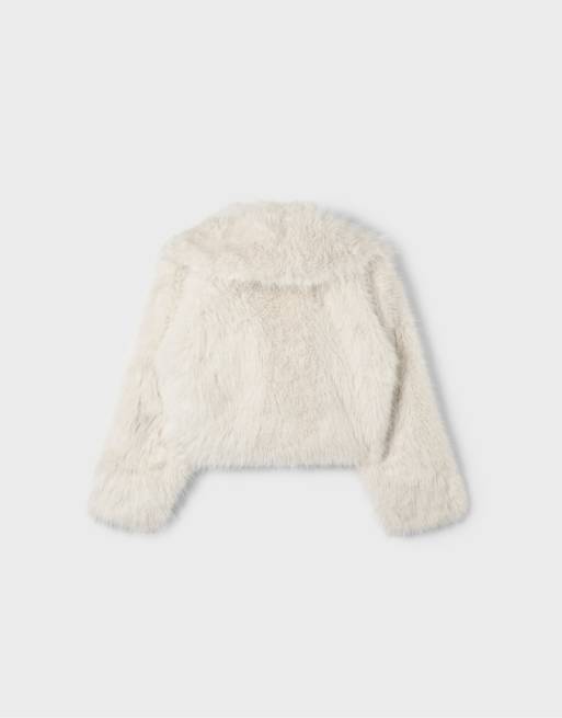 Stradivarius Faux fur shawl neck jacket in ecru, 2 of 2