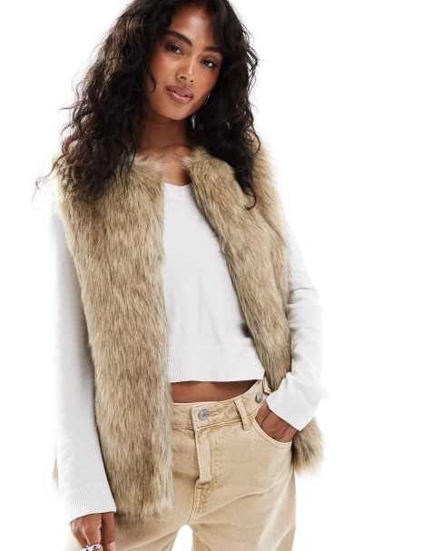 Stradivarius faux fur vest in brown - view 1
