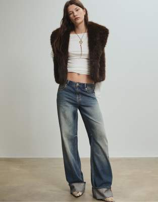 Stradivarius Faux fur waistcoat in brown