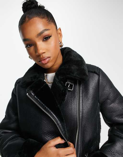 Black leather aviator jacket best sale