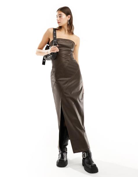 Satin Dress W/Faux Leather Top Vest And Coverboots, Cape, Eyemask