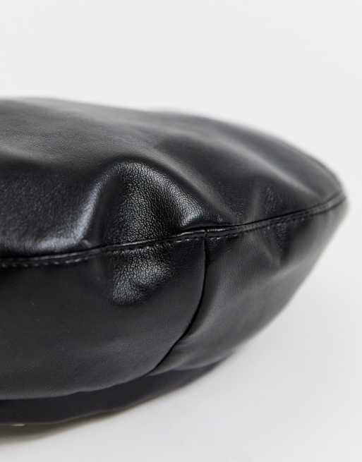 Stradivarius faux leather beret in black, 3 of 4