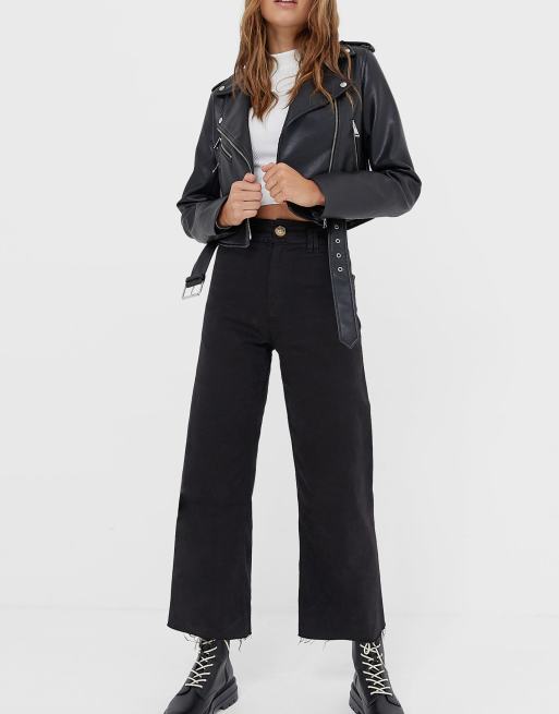 Stradivarius faux leather biker jacket in black | ASOS