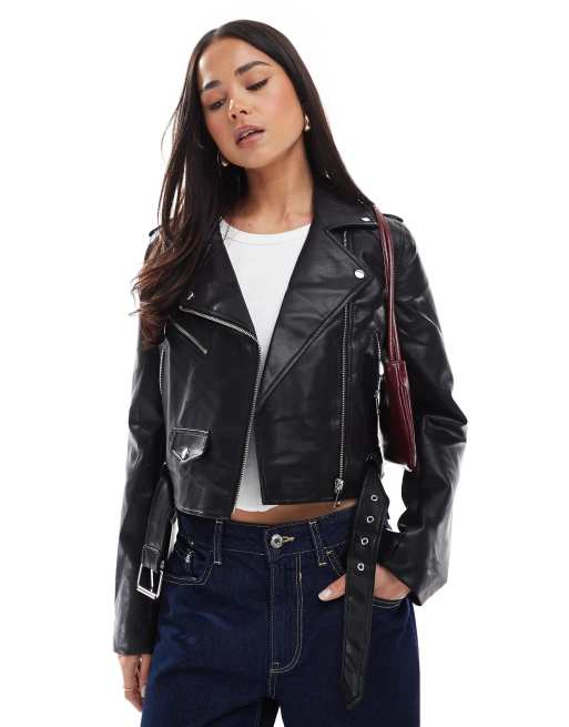 Embossed Leather Moto Jacket - Barcelino