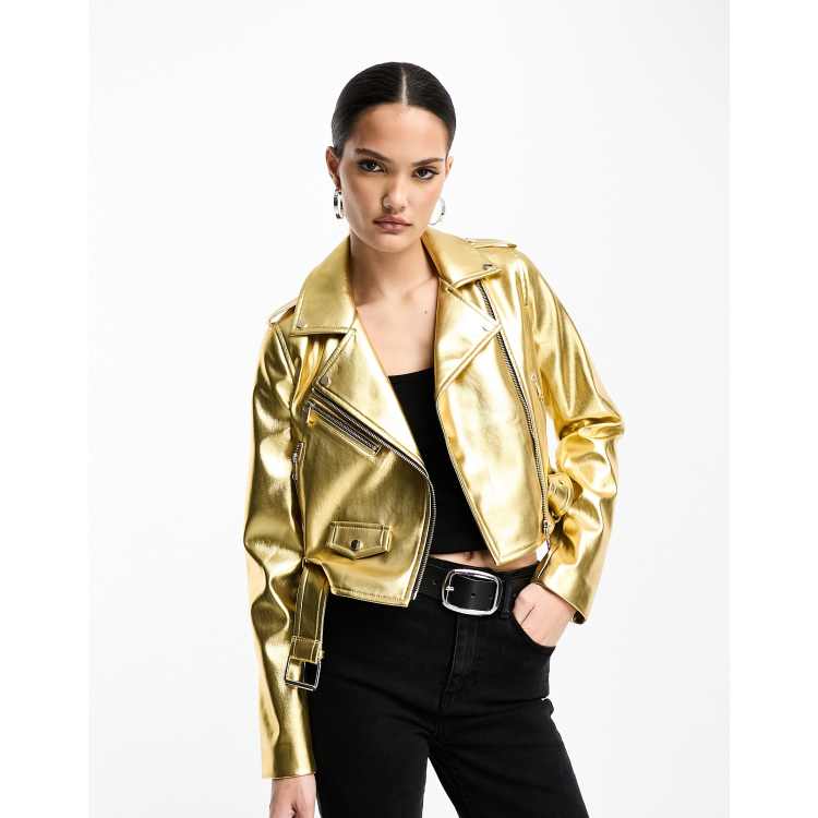 Gold moto jacket sale