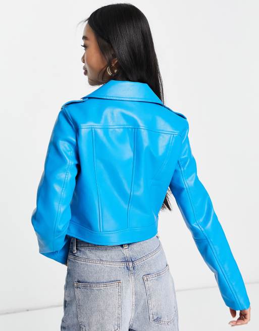 Faux leather 2025 jacket blue