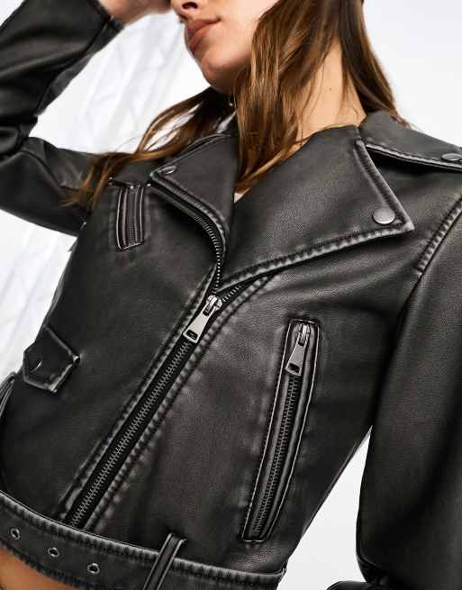 Washed leather outlet motorcycle jacket