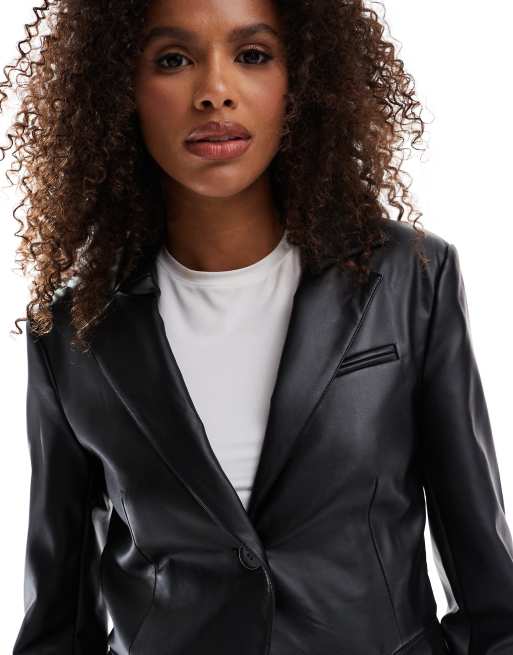 Third Form Grained outlet Faux-Leather Blazer Black Women's Size 2