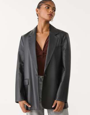 Stradivarius Faux Leather Blazer In Black ASOS
