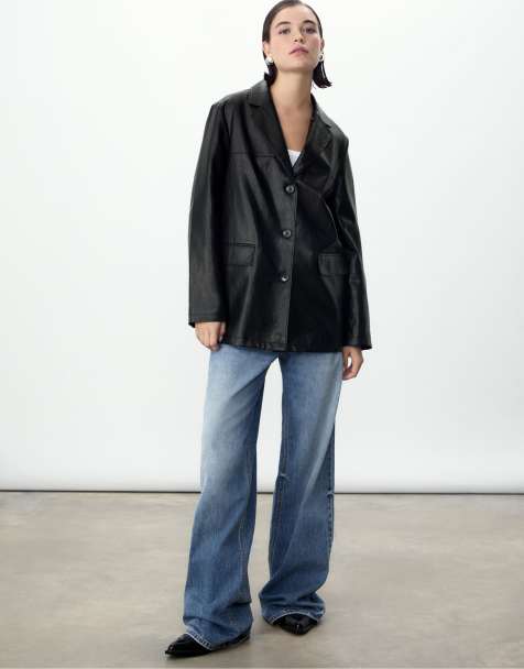 Stradivarius Faux leather blazer in black - view 1