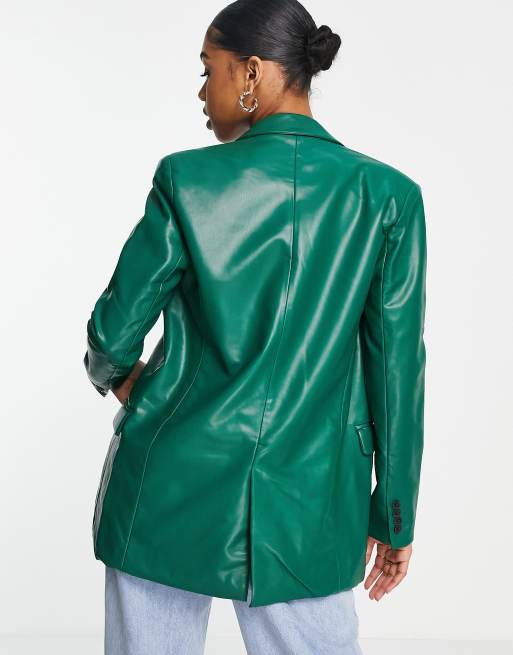 Stradivarius faux leather blazer in green ASOS