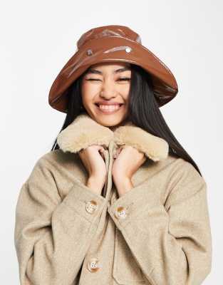 Stradivarius faux leather bucket hat in brown