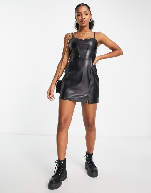 Mini black leather on sale dress