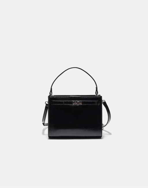 Stradivarius Faux leather crossbody bag in black