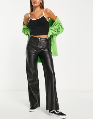 Stradivarius faux leather dad trouser in black | ASOS