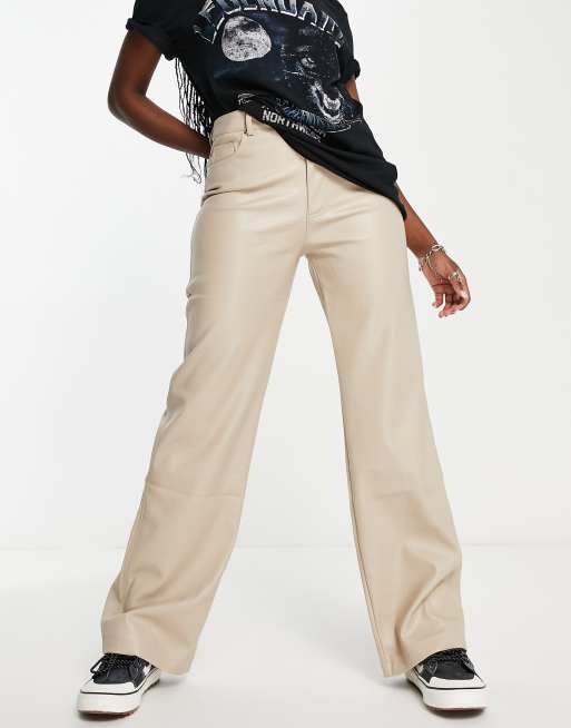 Stradivarius faux leather dad trouser in ecru, 3 of 4
