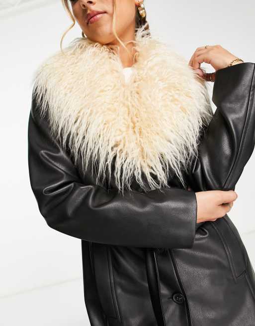 Faux fur shop leather trim jacket