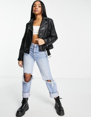Stradivarius faux leather jacket in black 
