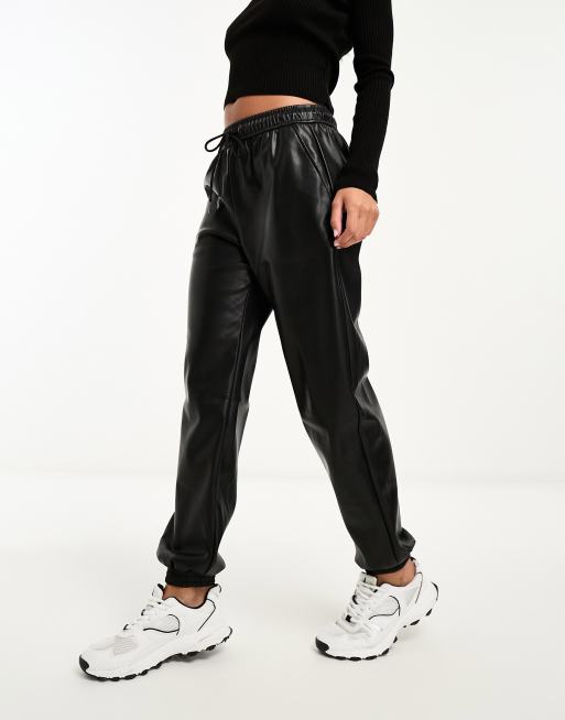 Stradivarius faux leather jogger in black ASOS