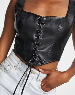 leather lace up corset top