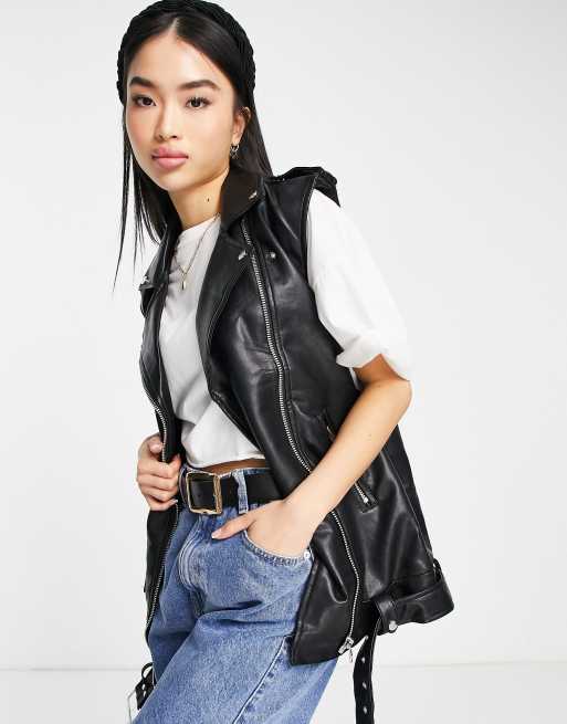 Sleeveless deals leather jacket