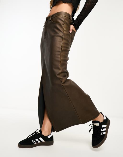 Womens leather midi on sale skirt