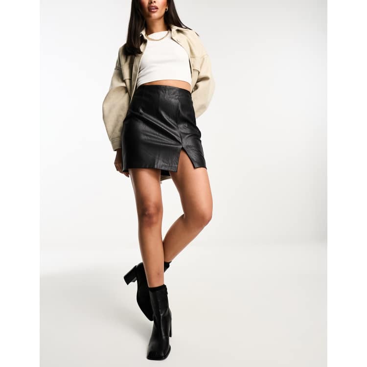 ASOS DESIGN faux leather mini skirt in black