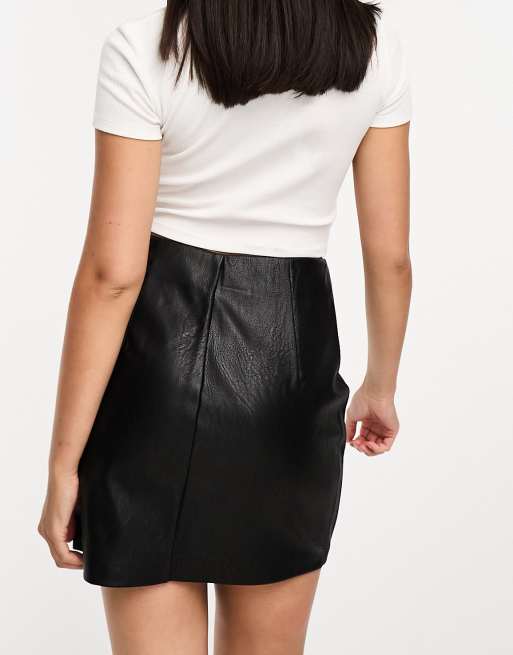 Curves Black Leather-Look Split Hem Mini Skirt