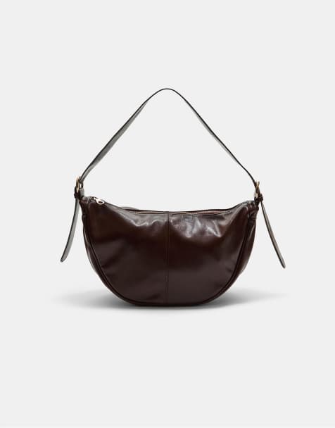 Stradivarius Faux leather moon bag in brown - view 1
