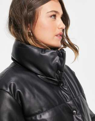 Stradivarius Long Faux Leather Puffer Gilet