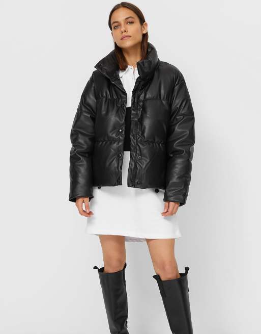 Faux leather padded sales puffer jacket