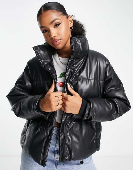 Leather on sale padded jacket