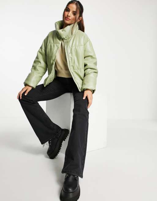 stradivarius green puffer coat