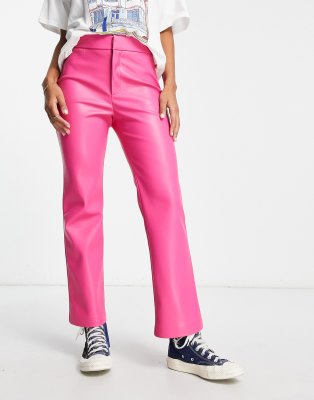 Stradivarius Faux Leather Pants In Pop Pink