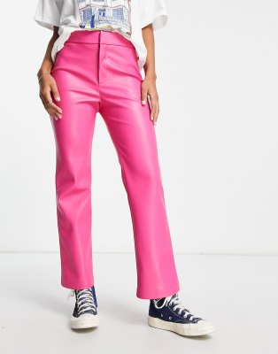 Stradivarius faux leather pants in pop pink