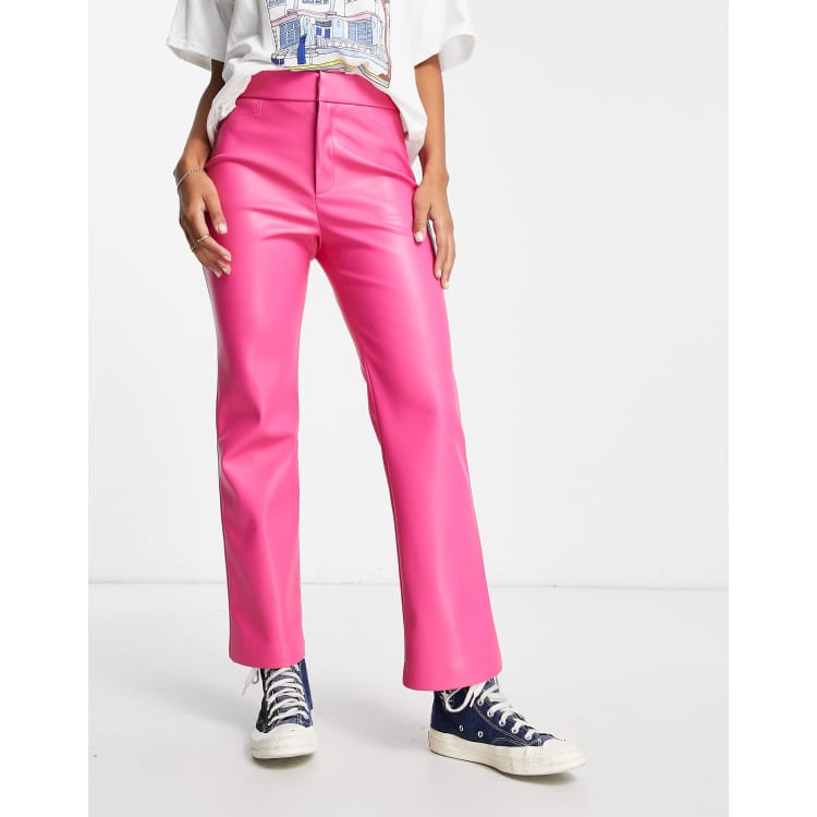 Stradivarius faux leather pants in pop pink