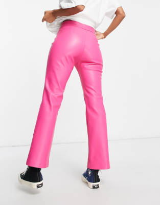 Stradivarius faux leather pants in pop pink | ASOS