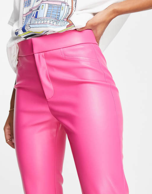 Pink faux leather leggings best sale