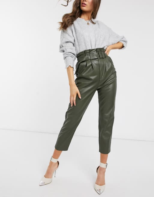 Paper bag faux leather hot sale trousers