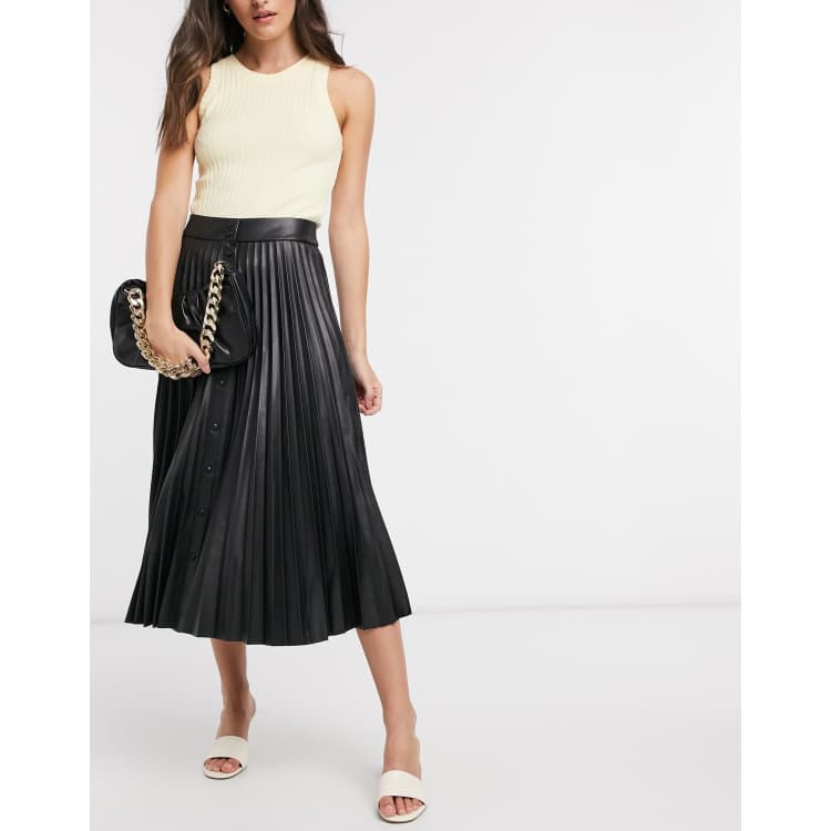 Stradivarius faux leather outlet pleated skirt in ecru