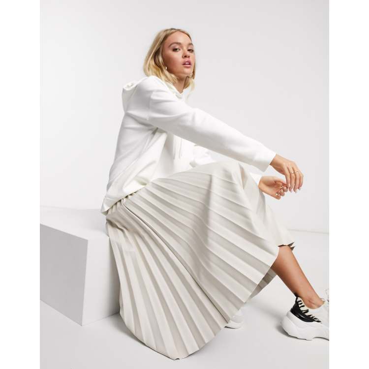 Stradivarius faux leather pleated skirt in ecru ASOS