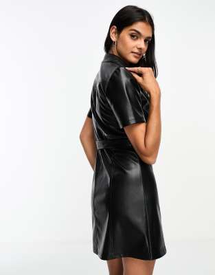 Stradivarius faux leather tank midi dress in black