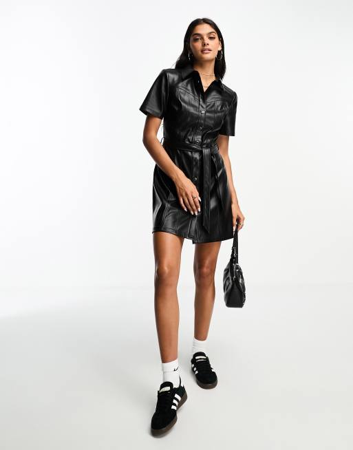 Stradivarius Short Faux Leather Dress with Belt